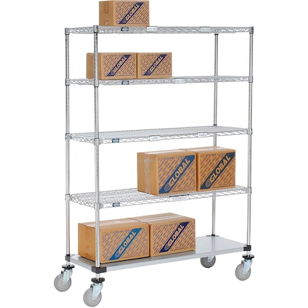 Nexel Open Sided Wire Exchange Truck w/5 Shelves, 800 lb. Capacity, 48inL x 18inW x 69inH 251286
